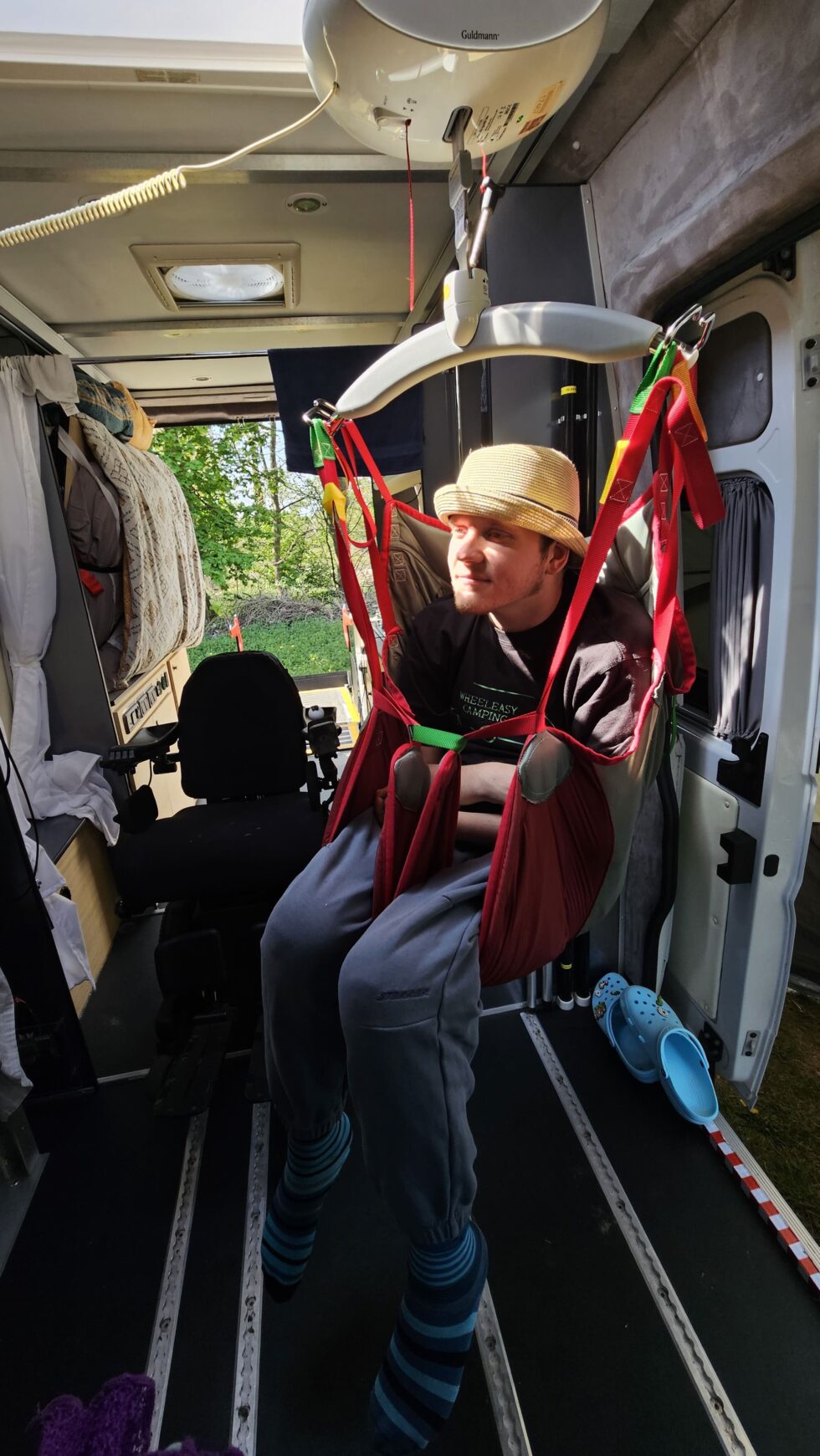 Paddy the campervan set up for an accessible camping holiday